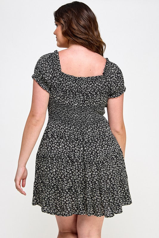 Curvy Ditsy Flower Smocked Dress