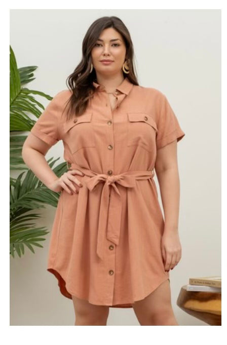 Curvy Linen Button Down Dress
