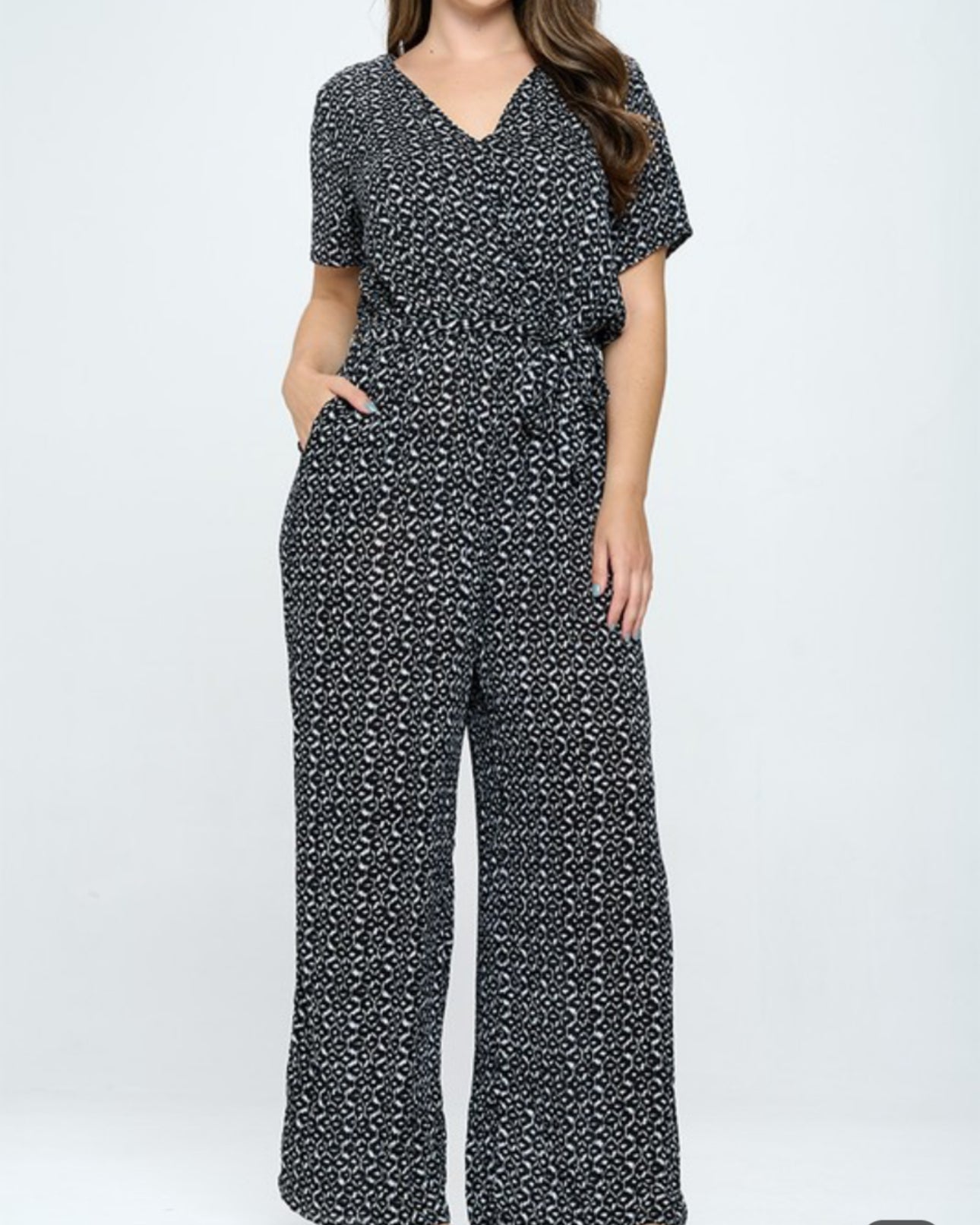 Black Surplice Curvy Jumpsuit