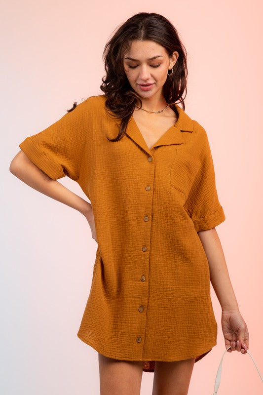 Curvy Gauze Shirt Dress