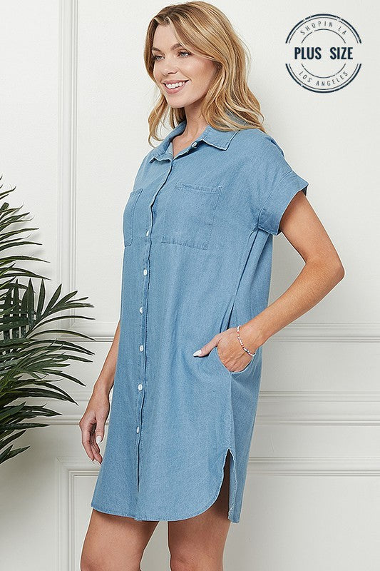 Denim Button Curvy Dress