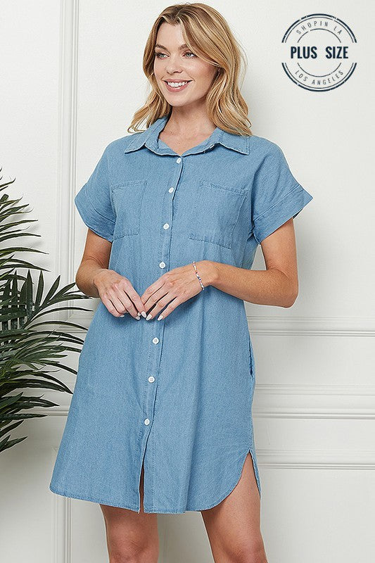 Denim Button Curvy Dress