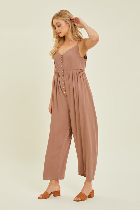 Button Front Detail Curvy Jumpsuit