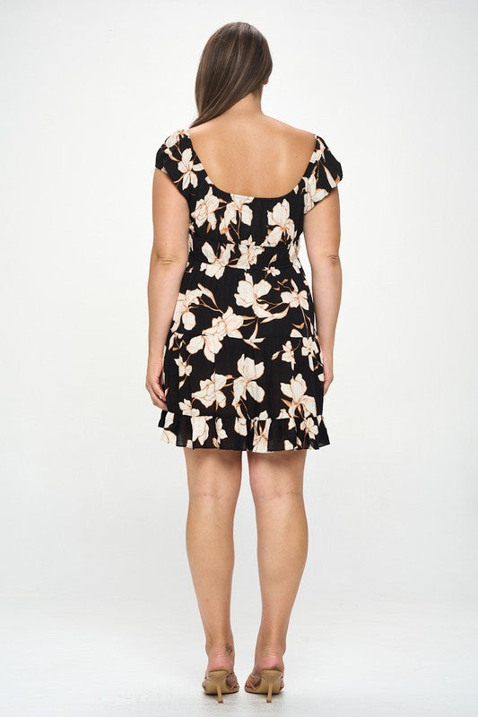 Pleated Floral Curvy Dress