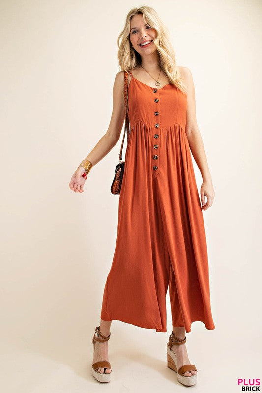 Button Front Detail Curvy Jumpsuit