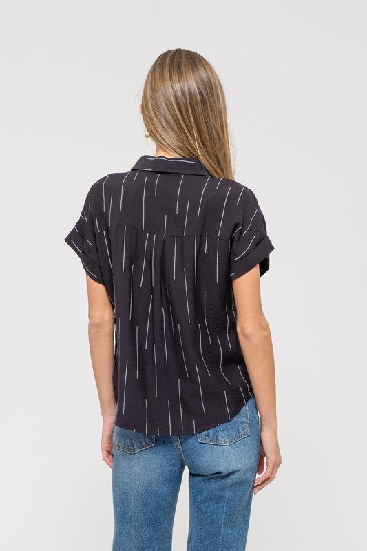 Curvy Pin Stripe Button Top