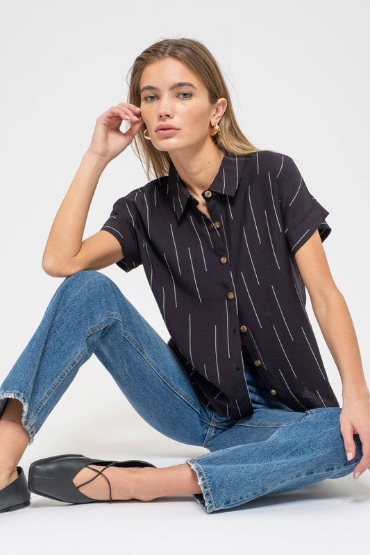 Curvy Pin Stripe Button Top